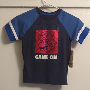 Nintendo Boys Navy & Blue 'Game On' Short Sleeve Tee with Red Sequin Mario